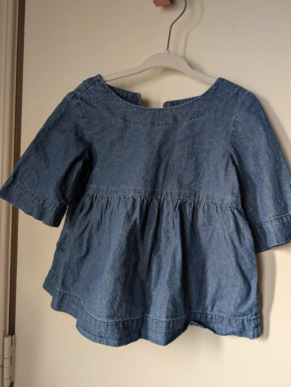 GAP Girls Denim Stitched Chambray Peplum Top - Dark Blue